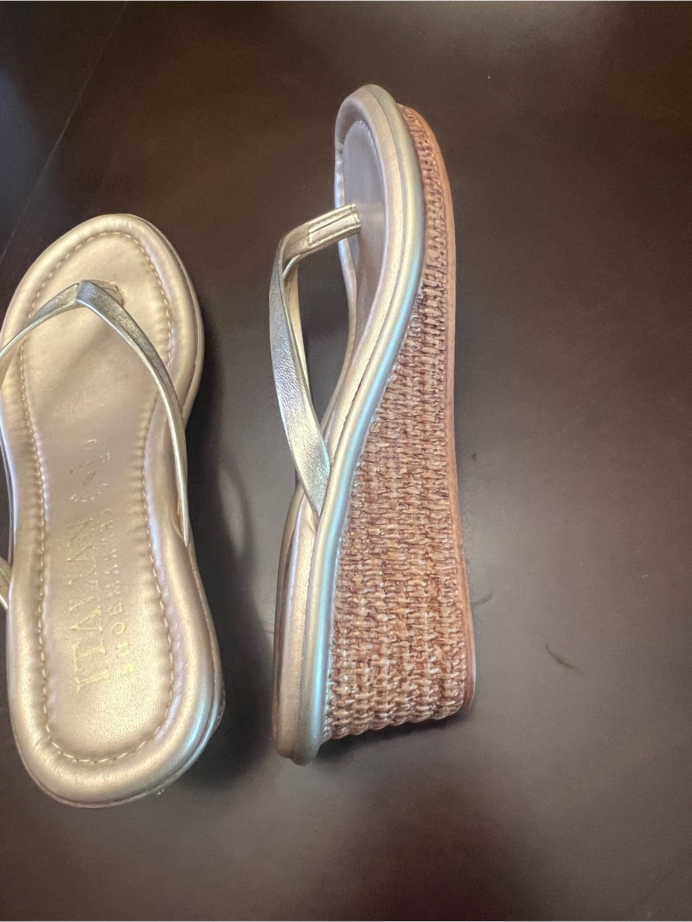 Italian Shoemakers Metallic Gold Thong Sandals. Size 6. Never worn.